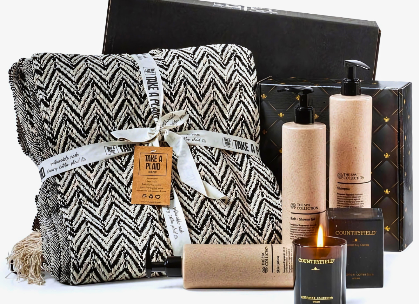 Verwenbox geschenk met plaid, kaarsen en wellness cadeautjes